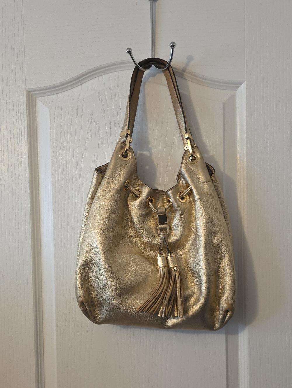 Michael Kors Metallic Gold Tassel Drawstring Shoulder Bag